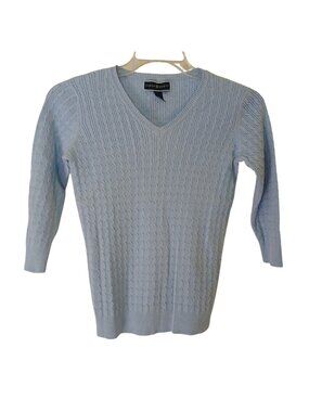 Karen Scott Womens Small Light Blue Cable Knit Sweater V-Neck 100% Cotton #D-30